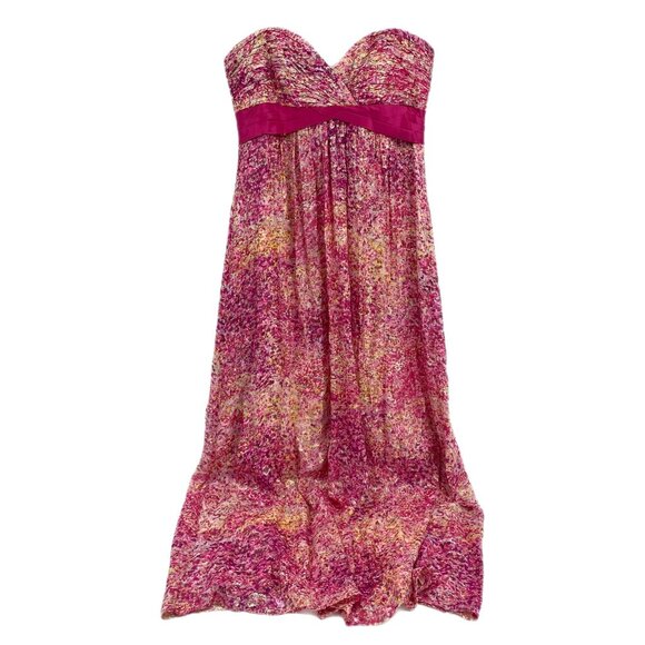 BCBGMaxAzria Pink Yellow Metallic Watercolor Maxi Dress | Size 10 - Picture 1 of 11